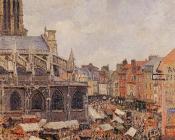 卡米耶 毕沙罗 : The Market by the Church of Saint-Jacques, Dieppe